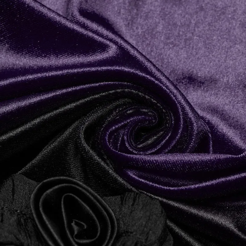 Damen-Gothic-Kleid aus Samt mit Rüschen, Spitzeneinsatz und Farbverlauf, Abschlusskleid, Violett