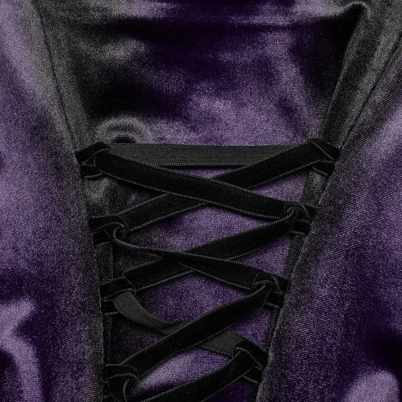 Damen-Gothic-Kleid aus Samt mit Rüschen, Spitzeneinsatz und Farbverlauf, Abschlusskleid, Violett