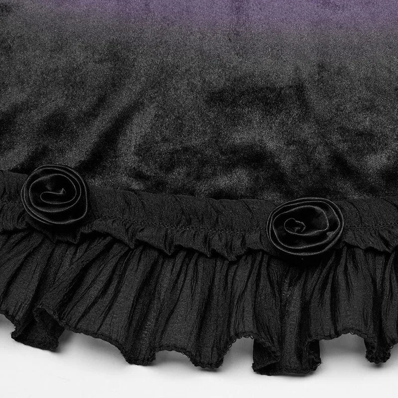 Damen-Gothic-Kleid aus Samt mit Rüschen, Spitzeneinsatz und Farbverlauf, Abschlusskleid, Violett