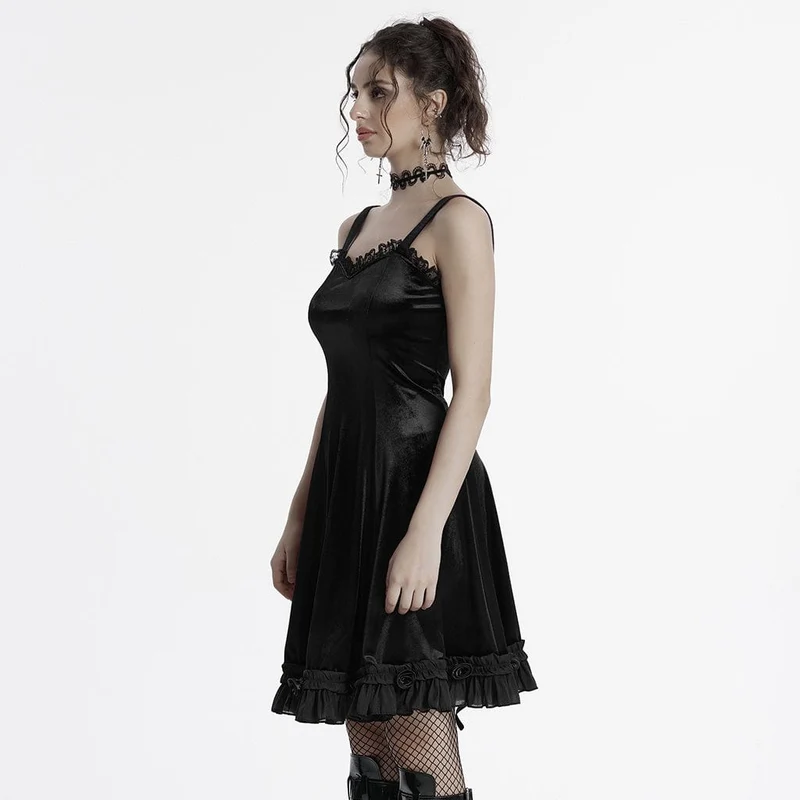 Gothic-Slipkleid aus Samt mit Rüschen, Spitzeneinsatz und Farbverlauf für Damen, Abschlusskleid