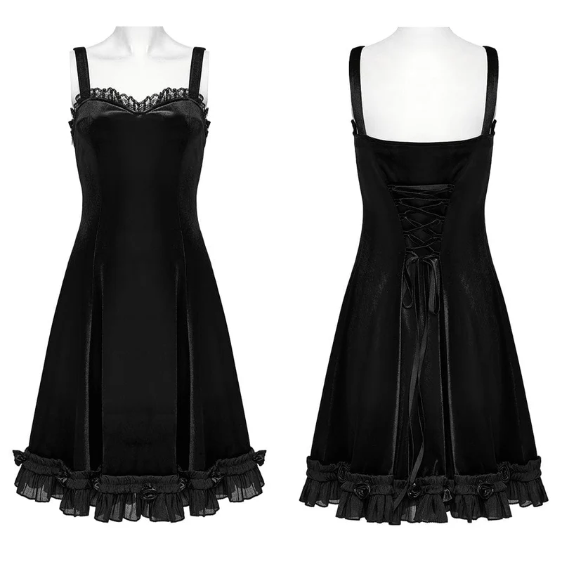 Gothic-Slipkleid aus Samt mit Rüschen, Spitzeneinsatz und Farbverlauf für Damen, Abschlusskleid