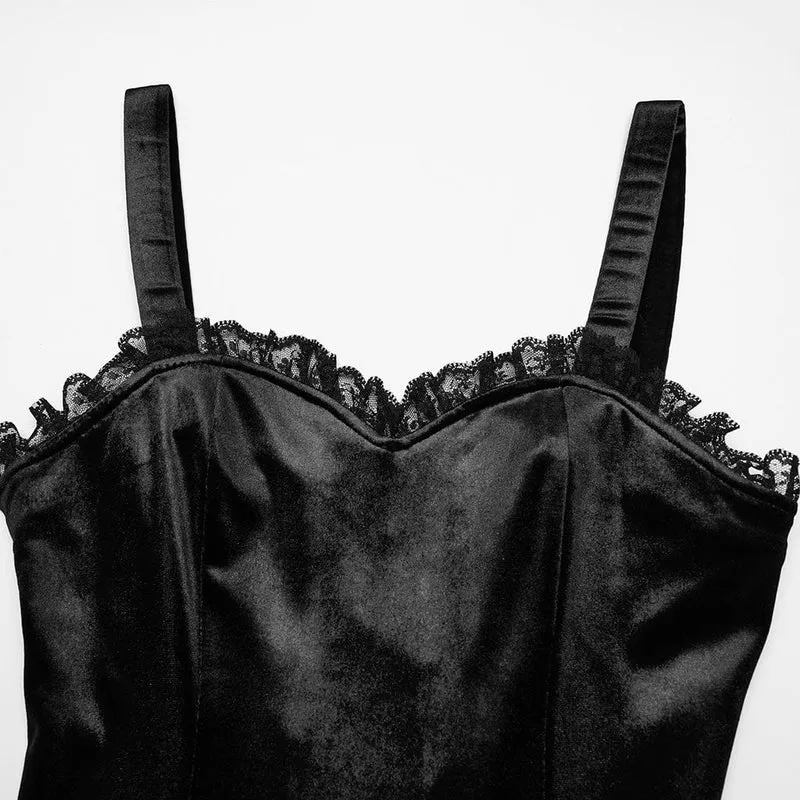 Gothic-Slipkleid aus Samt mit Rüschen, Spitzeneinsatz und Farbverlauf für Damen, Abschlusskleid