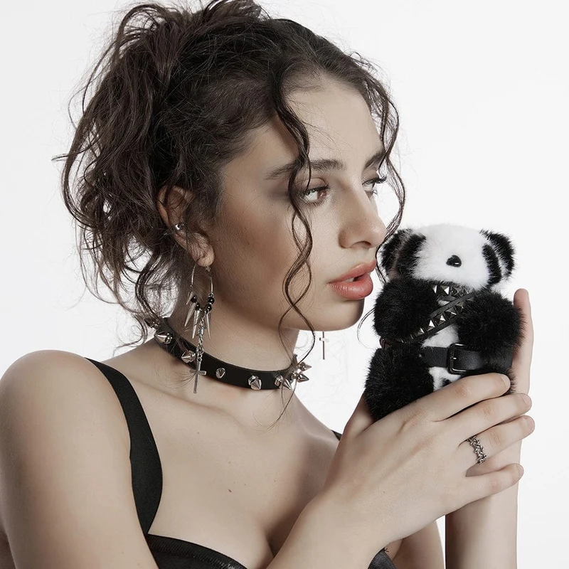 Punk-Nietengürtel für Damen mit Panda-Puppe