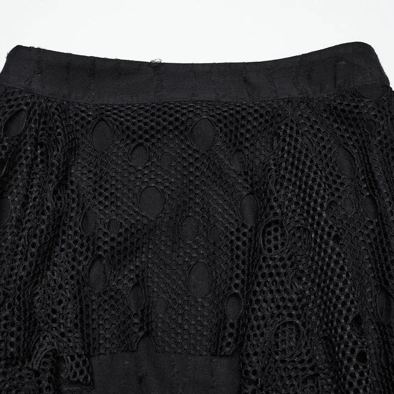 Punk-Rock aus zerrissenem Netzstoff mit Fischschwanzmuster für Damen