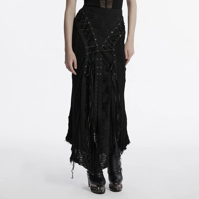 Gothic Ripped Lace-up Strickrock für Damen Schwarz