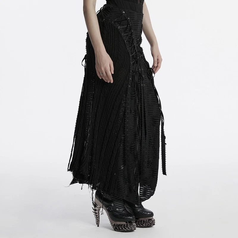 Gothic Ripped Lace-up Strickrock für Damen Schwarz