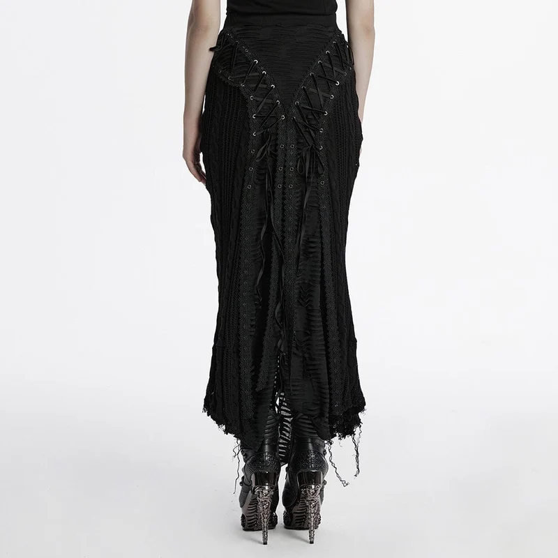 Gothic Ripped Lace-up Strickrock für Damen Schwarz