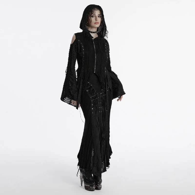 Gothic Ripped Lace-up Strickrock für Damen Schwarz