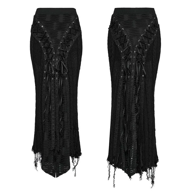 Gothic Ripped Lace-up Strickrock für Damen Schwarz
