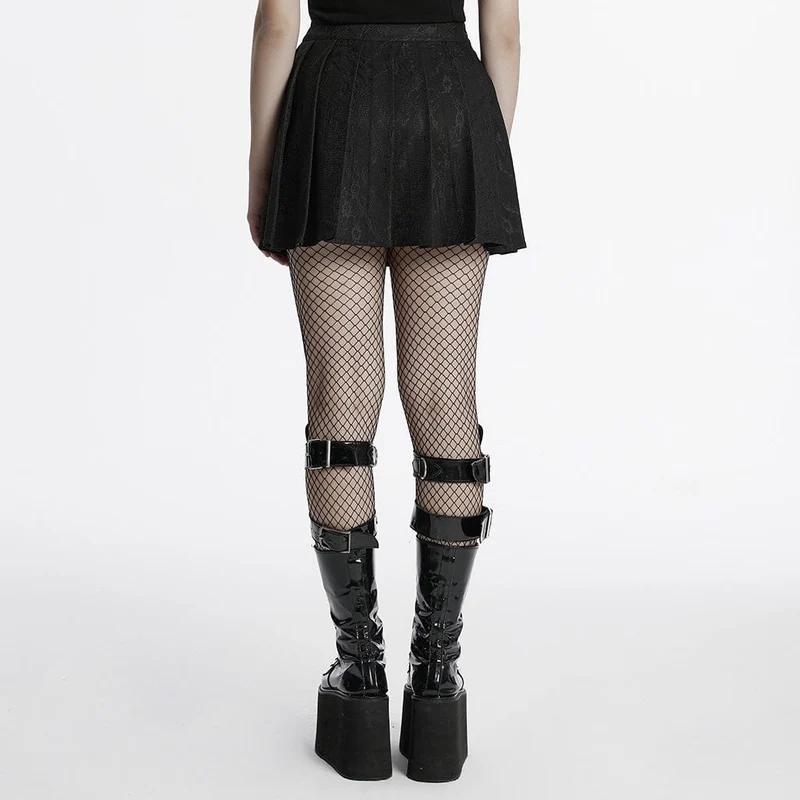 Damen Punk Lace Splice Schwarzer Faltenrock mit Kette