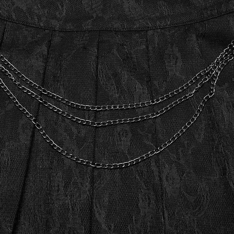 Damen Punk Lace Splice Schwarzer Faltenrock mit Kette