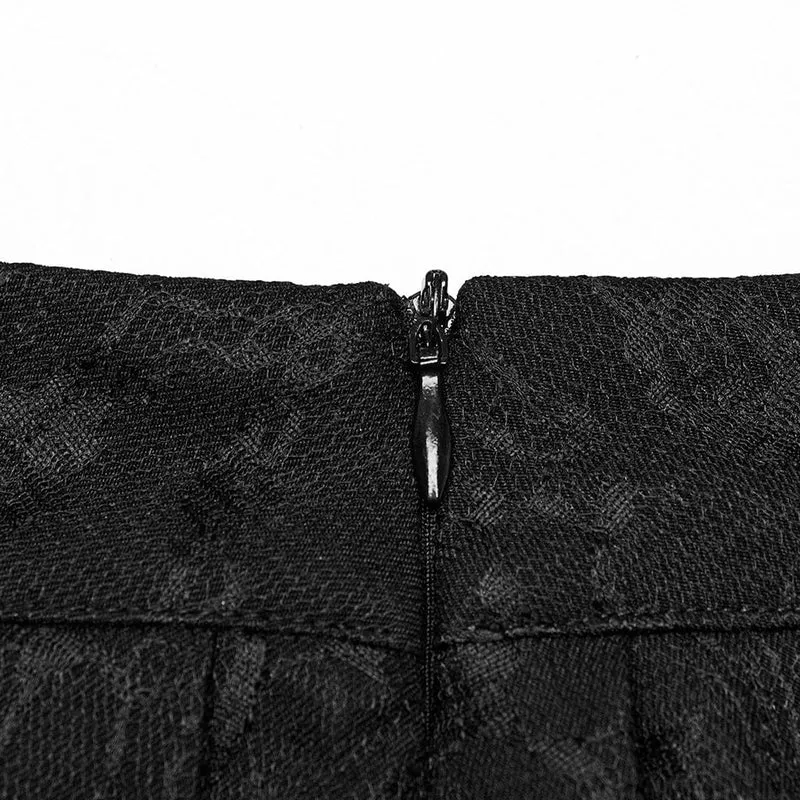 Damen Punk Lace Splice Schwarzer Faltenrock mit Kette