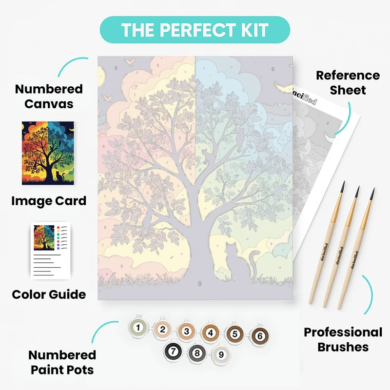 Day and Night Tree with Cats - Paint by Numbers Kit