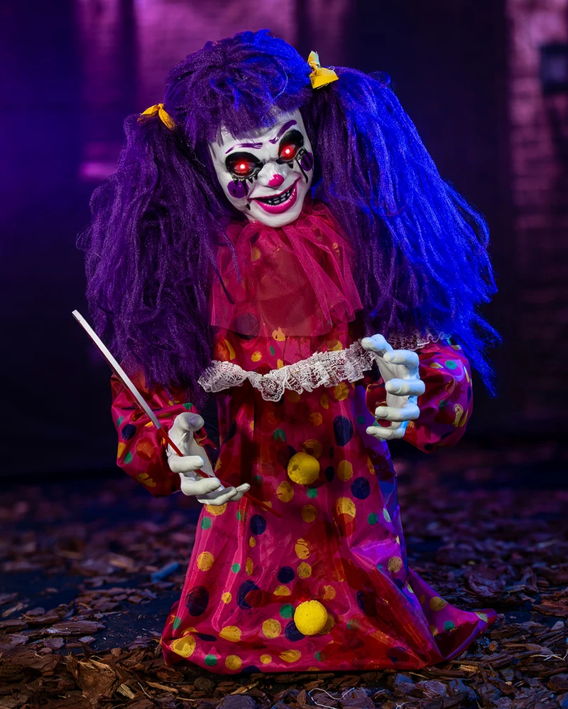 Scary Horror Clown Girl mit Sound, Licht & Bewegung 80cm
