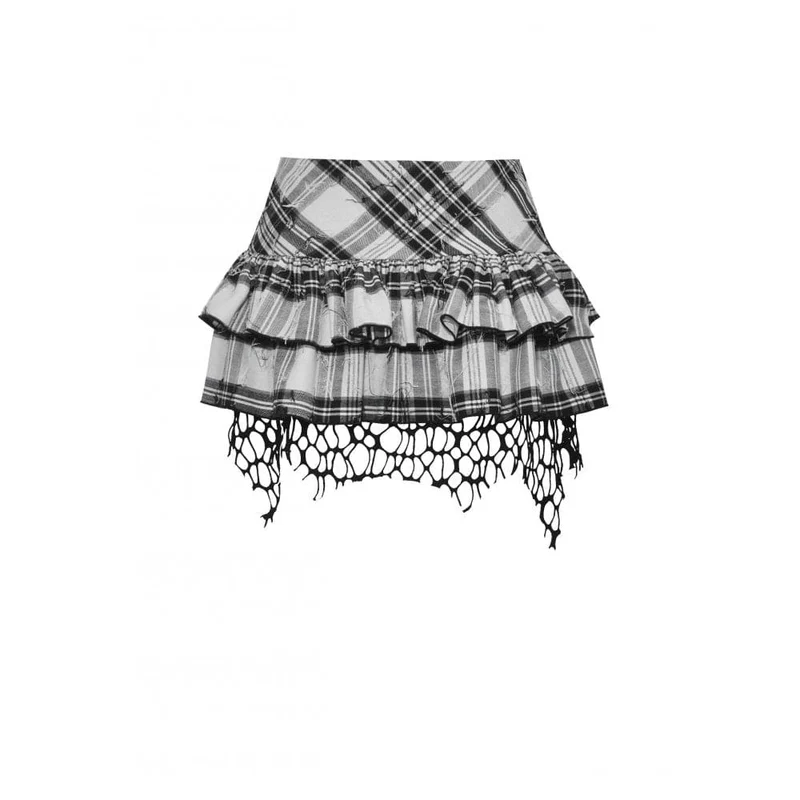 Damen Punk Mesh Splice Plaid Faltenrock