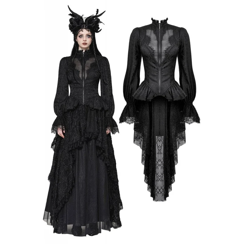 Gothic-Mantel mit Stehkragen und Schnürung für Damen