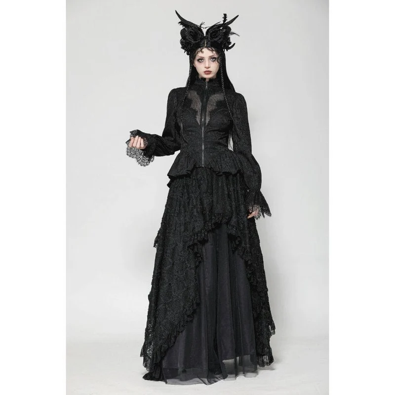 Gothic-Mantel mit Stehkragen und Schnürung für Damen