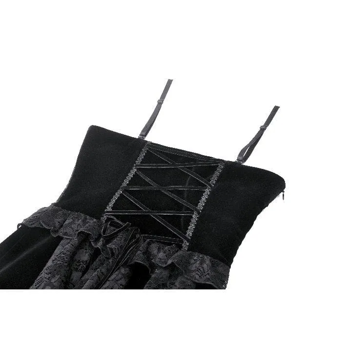 Gothic-Kleid aus Samt mit Rüschen, Rüschen, Spitze und Korsett-Einsätzen – Brautkleid