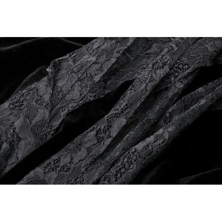 Gothic-Kleid aus Samt mit Rüschen, Rüschen, Spitze und Korsett-Einsätzen – Brautkleid