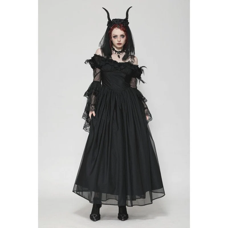 Gothic-Ballkleid für Damen mit schulterfreiem Spitzeneinsatz, ideal als Hochzeitskleid