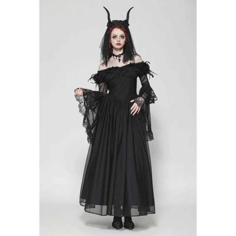 Gothic-Ballkleid für Damen mit schulterfreiem Spitzeneinsatz, ideal als Hochzeitskleid