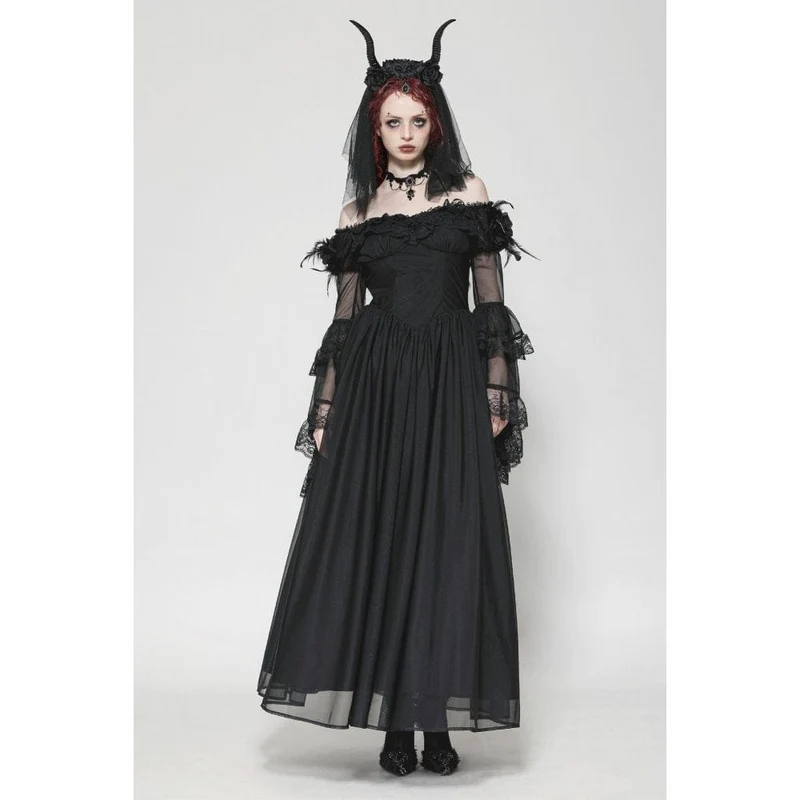 Gothic-Ballkleid für Damen mit schulterfreiem Spitzeneinsatz, ideal als Hochzeitskleid