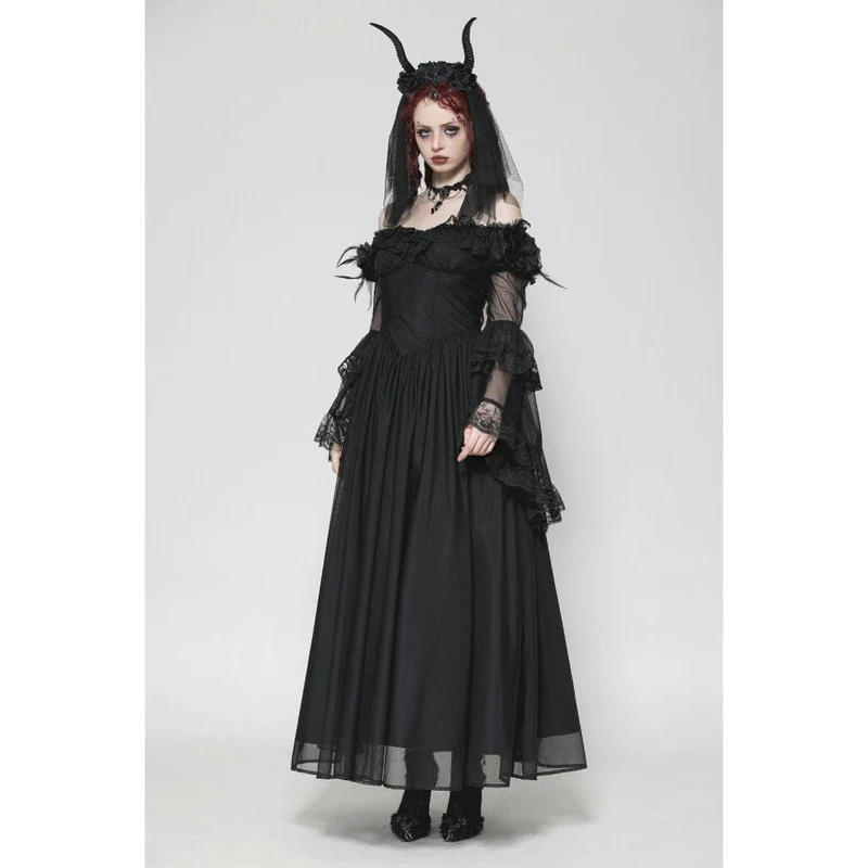 Gothic-Ballkleid für Damen mit schulterfreiem Spitzeneinsatz, ideal als Hochzeitskleid