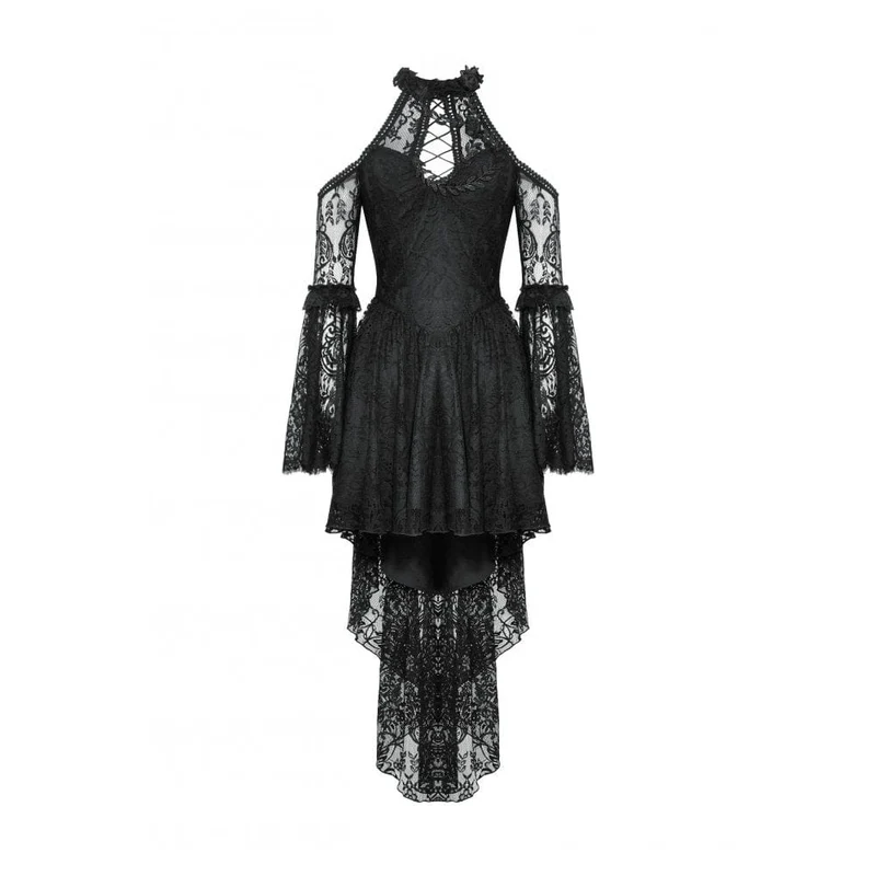 Gothic-Abendkleid aus Spitze mit schulterfreiem High/Low-Ausschnitt für Damen