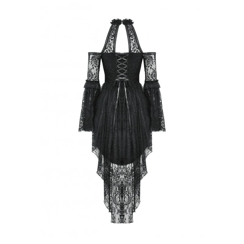 Gothic-Abendkleid aus Spitze mit schulterfreiem High/Low-Ausschnitt für Damen
