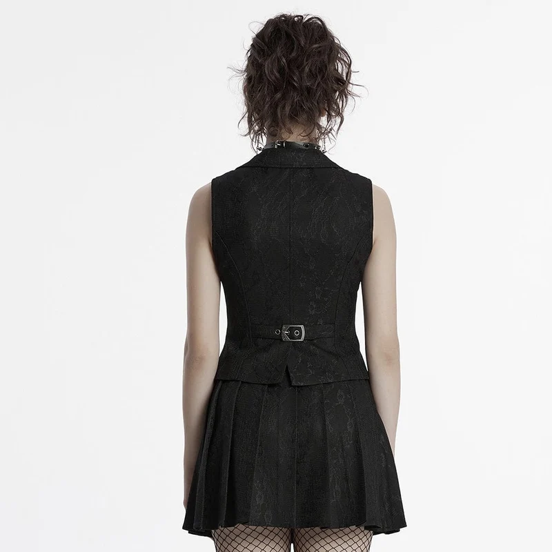 Gothic Weste mit Rüschen und Spitzen-Revers für Damen in Schwarz