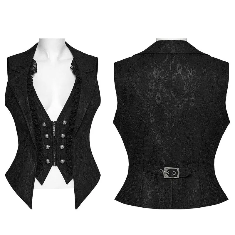 Gothic Weste mit Rüschen und Spitzen-Revers für Damen in Schwarz