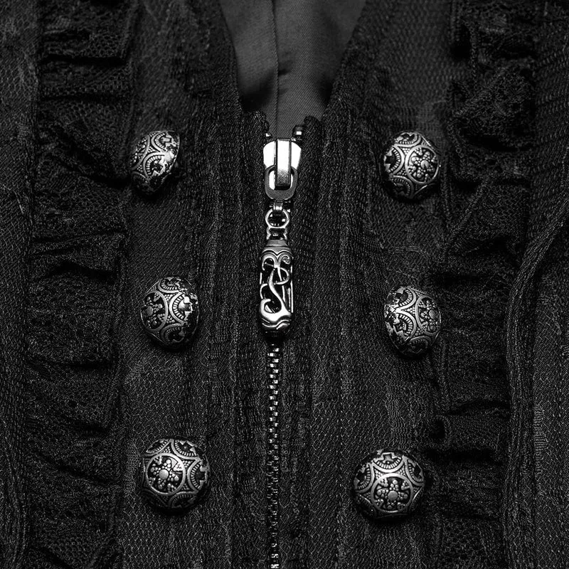 Gothic Weste mit Rüschen und Spitzen-Revers für Damen in Schwarz