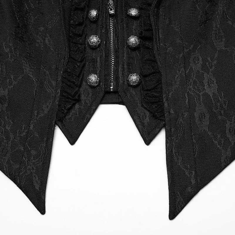 Gothic Weste mit Rüschen und Spitzen-Revers für Damen in Schwarz
