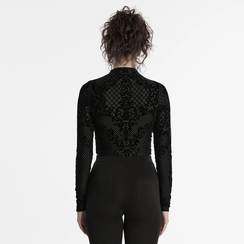 Gothic-Reißverschluss-Flock-Mesh-Jacke für Damen