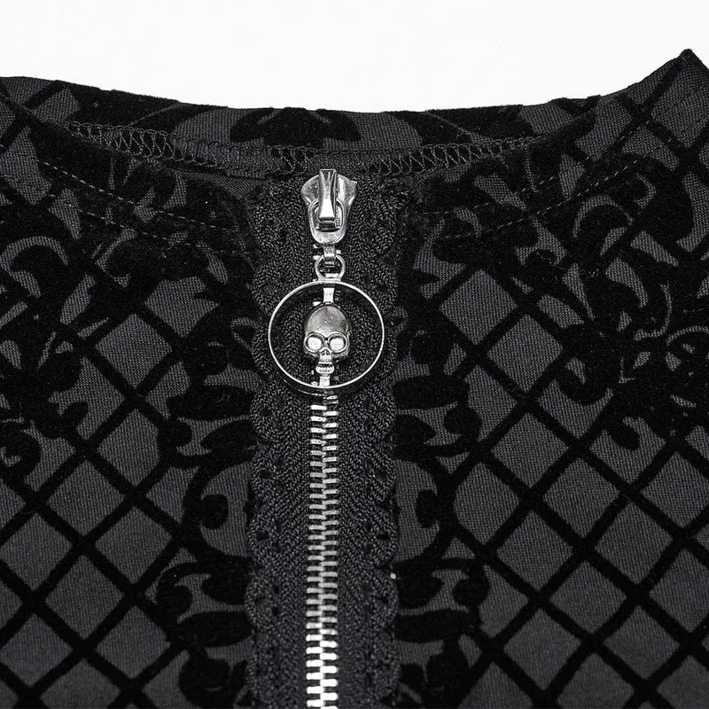 Gothic-Reißverschluss-Flock-Mesh-Jacke für Damen