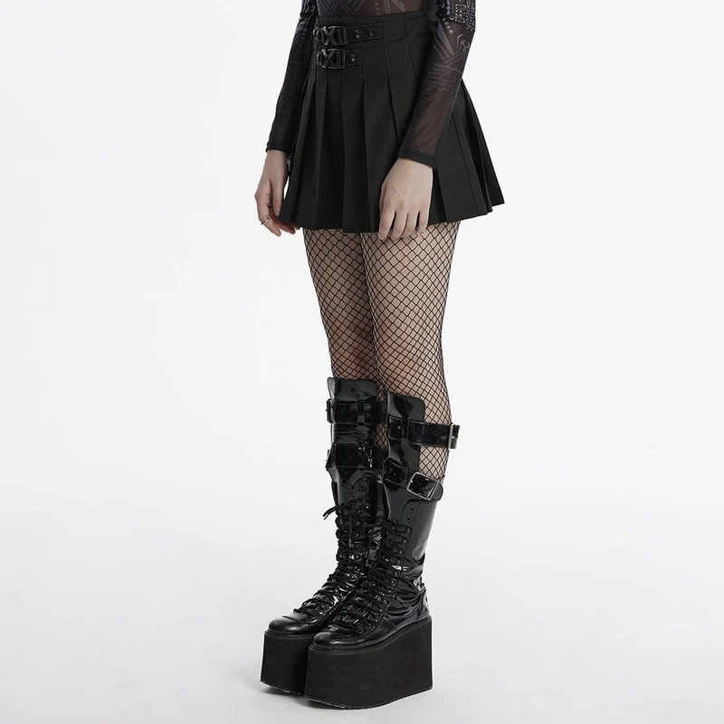 Faltenrock mit Punk-Totenkopf-Schnalle für Damen