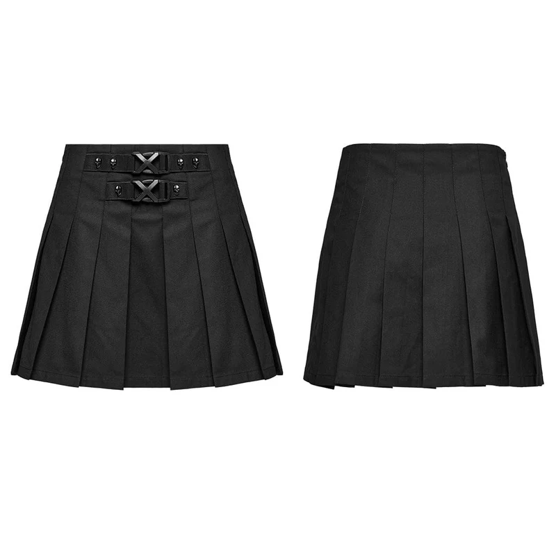 Faltenrock mit Punk-Totenkopf-Schnalle für Damen