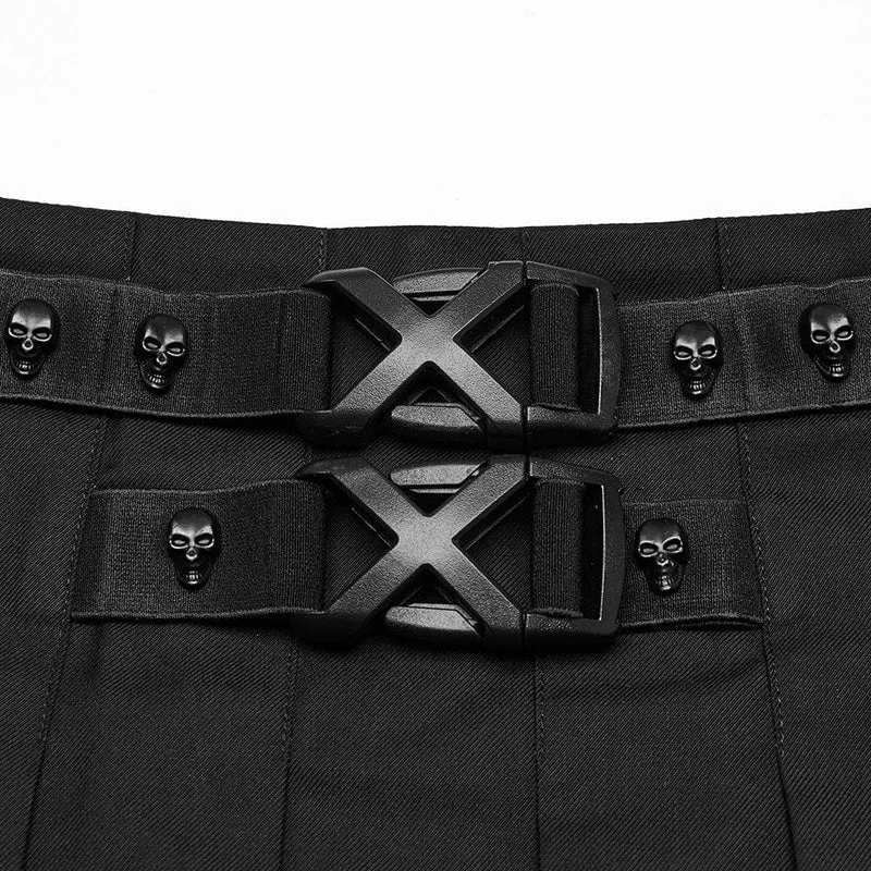 Faltenrock mit Punk-Totenkopf-Schnalle für Damen