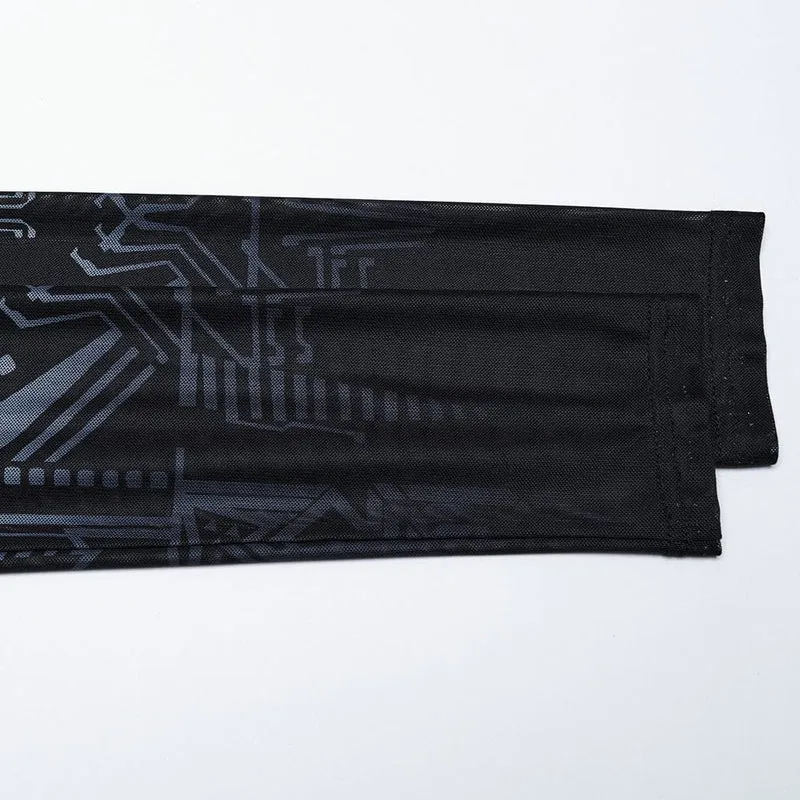 Netzhemd mit Cyberpunk-Farbverlaufsdruck für Damen