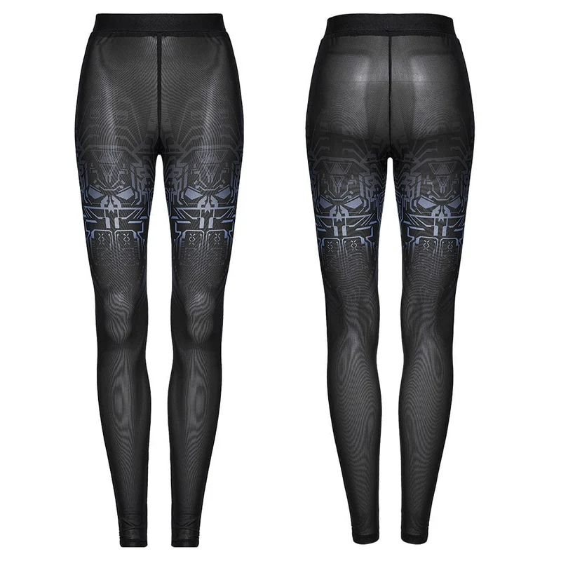 Damen-Leggings aus Netzstoff mit Cyberpunk-Farbverlaufsdruck