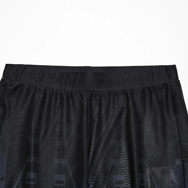 Damen-Leggings aus Netzstoff mit Cyberpunk-Farbverlaufsdruck