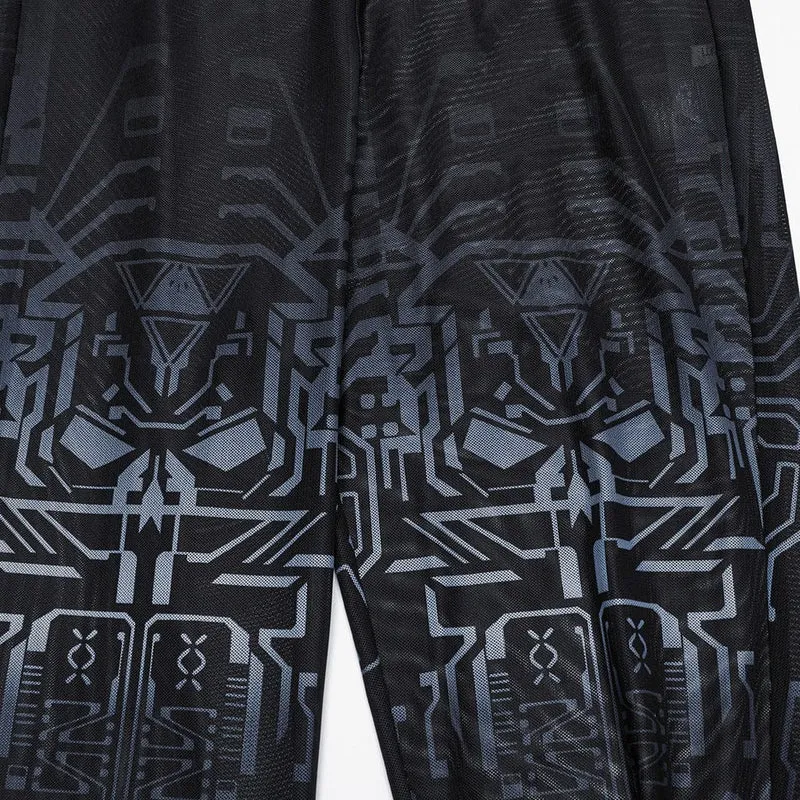 Damen-Leggings aus Netzstoff mit Cyberpunk-Farbverlaufsdruck