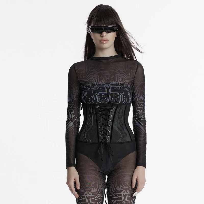 Cyberpunk-Unterbrustkorsett aus Netzstoff mit Schnürung für Damen