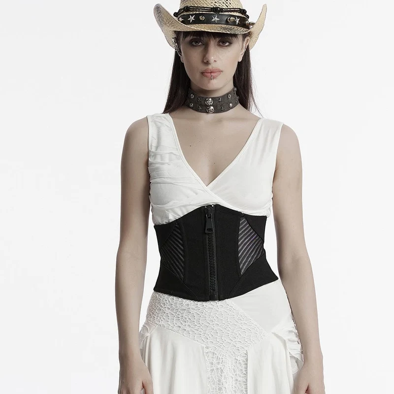 Punk Mesh Splice Zipper Unterbrustkorsett für Damen