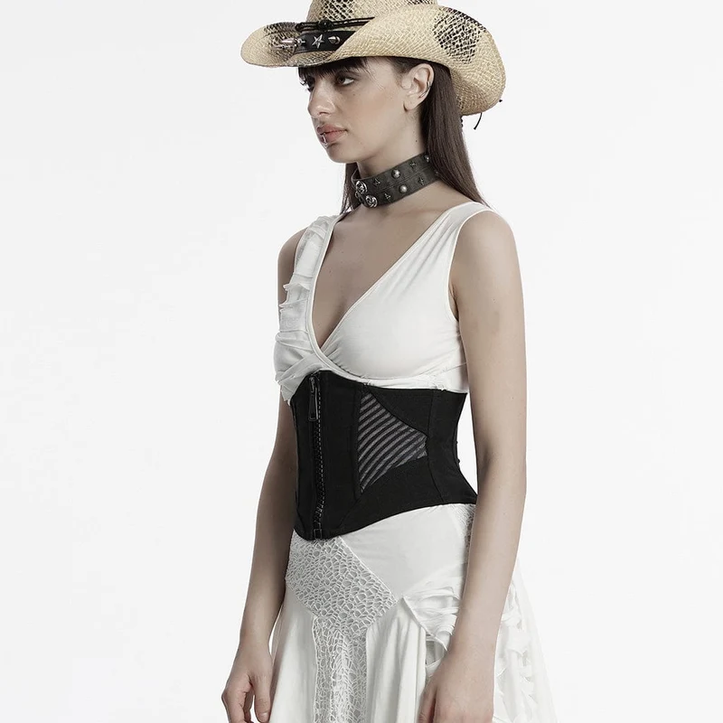 Punk Mesh Splice Zipper Unterbrustkorsett für Damen