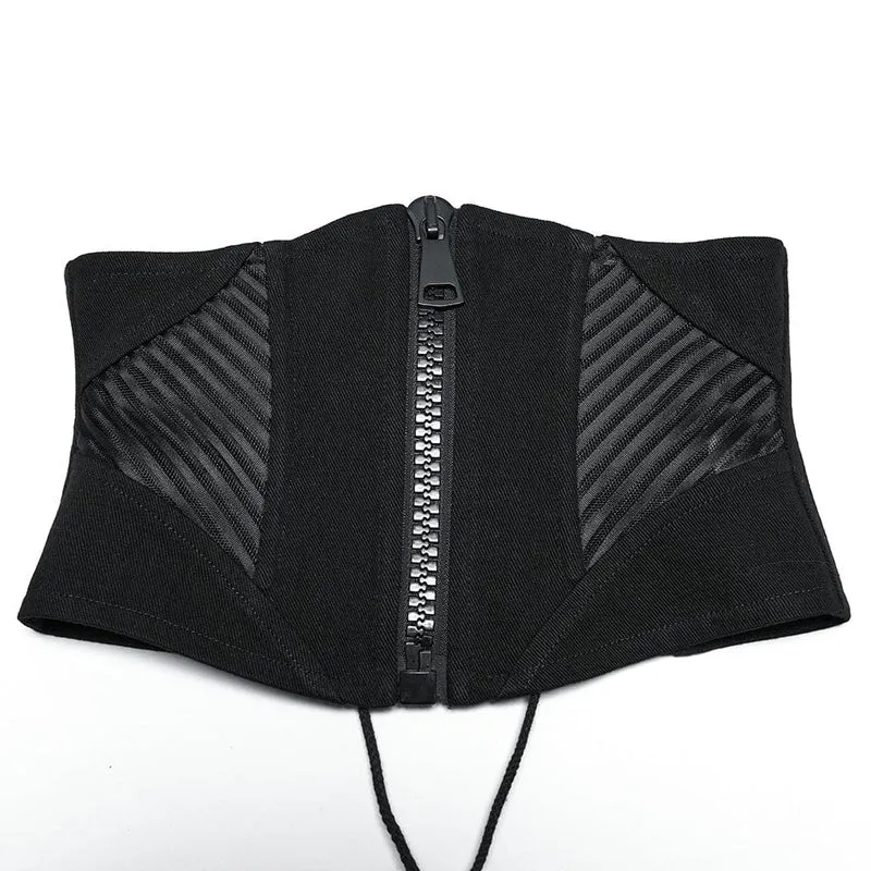 Punk Mesh Splice Zipper Unterbrustkorsett für Damen
