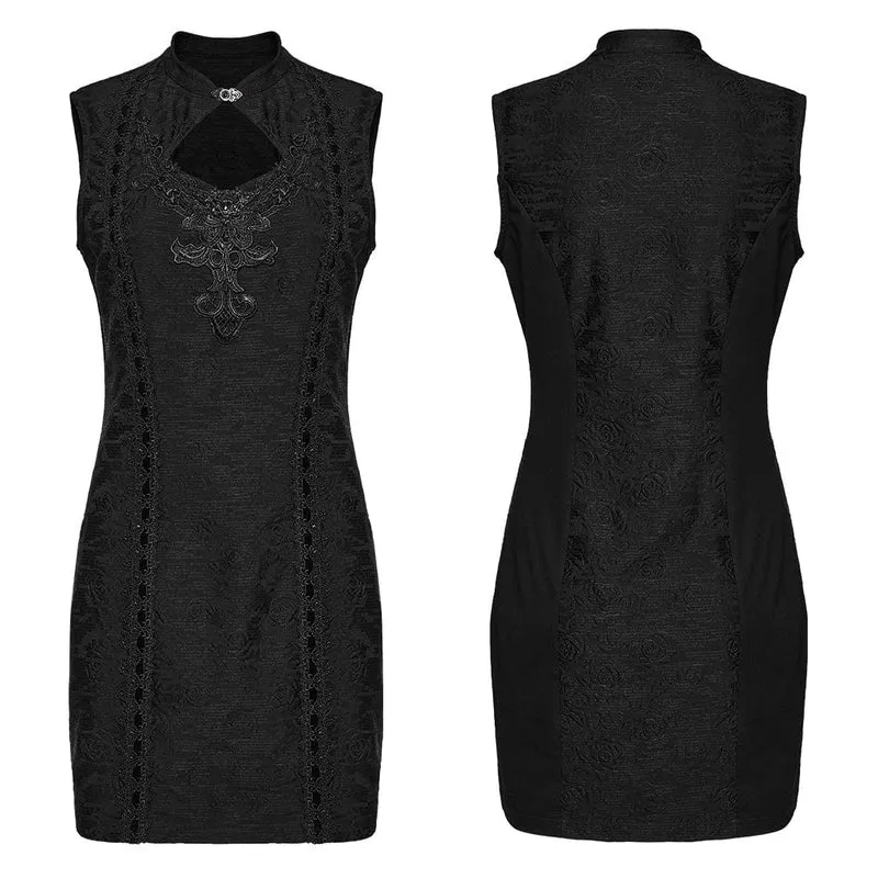 Gothic Cheongsam-Kleid für Damen mit Kragen, floraler Stickerei, Abschlussballkleid