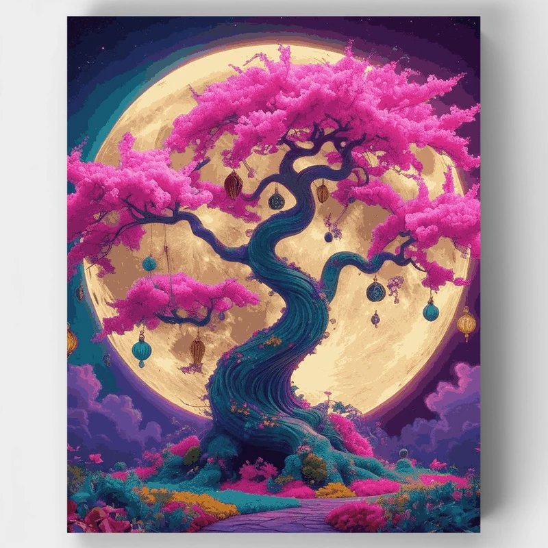 Enchanted Cherry Blossom Moon - Paint by Numbers Kit