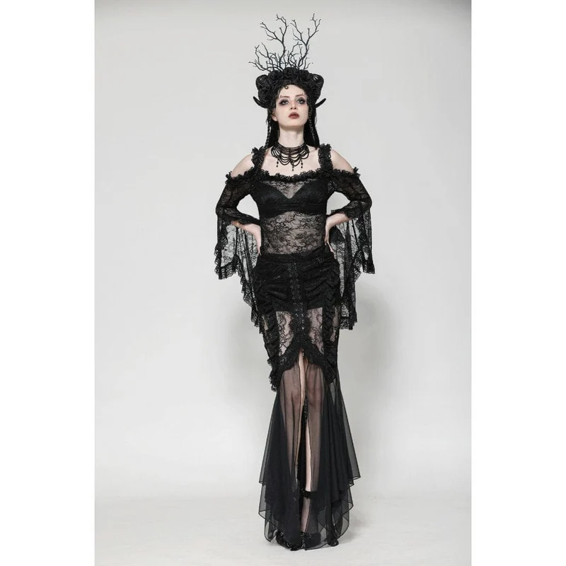 Gothic-Schnürrock aus Netzstoff mit Fischschwanzspitze für Damen