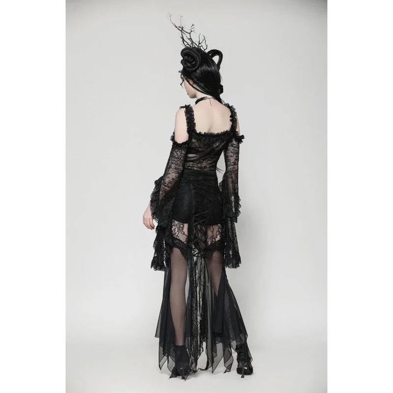 Gothic-Schnürrock aus Netzstoff mit Fischschwanzspitze für Damen